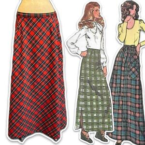 VINTAGE 70s tartan plaid long maxi skirt polyester academia old money equestrian